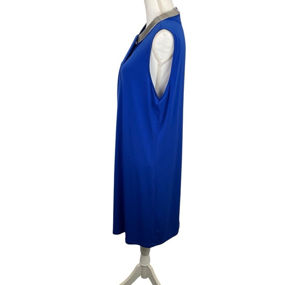 Calvin Klein | Royal Blue Silvertone Collar Drape Cocktail Dress New - Picture 4 of 10